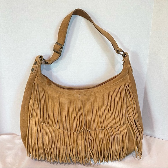 Minnetonka Boho, Cowgirl Fringe Tan Suede Shoulder Bag - Picture 4 of 14